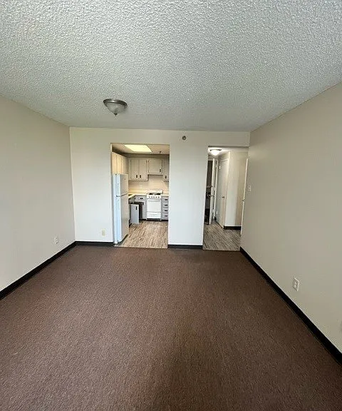 view from living area into kitchen and entrance way
