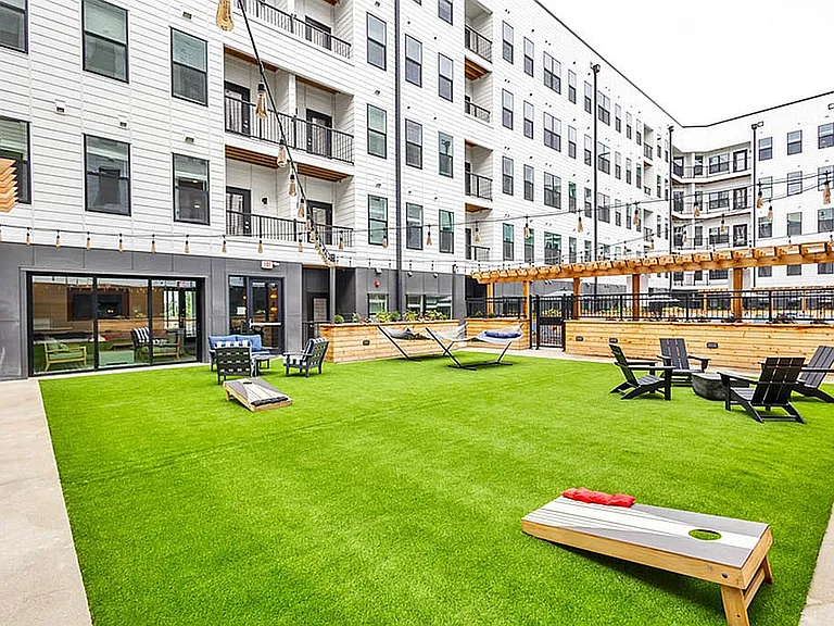 Outdoor Courtyard Featuring Cornhole