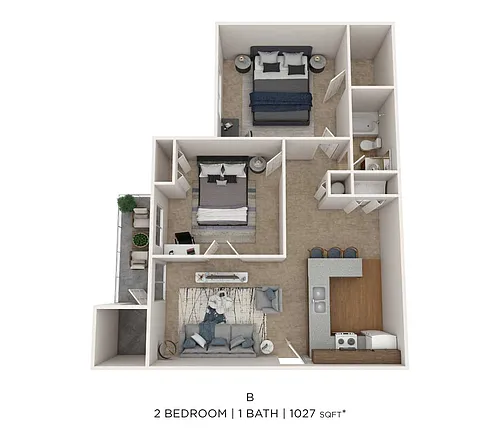 Floor plan Two Bedroom- 1027 sqft