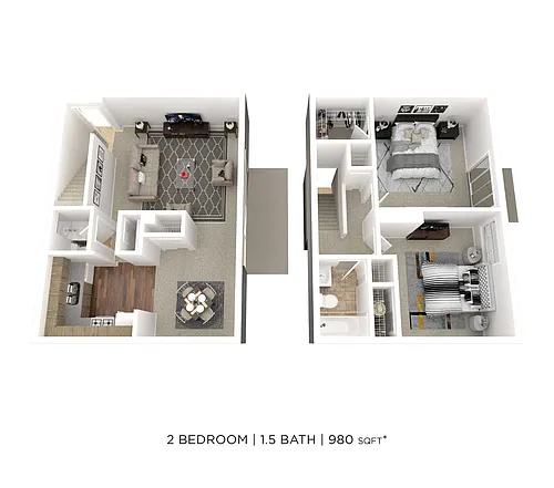 Floor plan Two Bedroom 1.5 Bath - 980 sqft