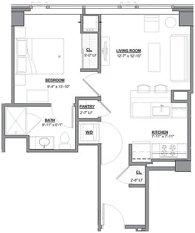 Floor plan 1 Bed/1 Bath-1B-2