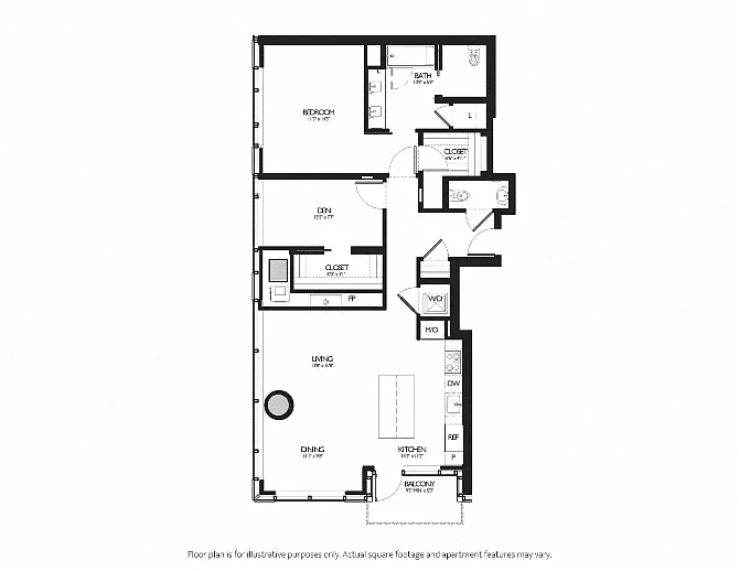 Floor plan 1 Bed 1.5 Bath with Den