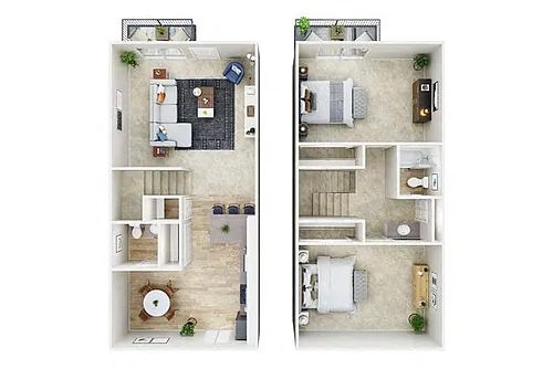 Floor plan Townhouse 2 Bedroom 1.5 Bath