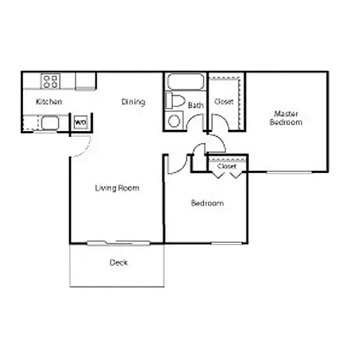 Floor plan 2 Bed, 1 Bath A