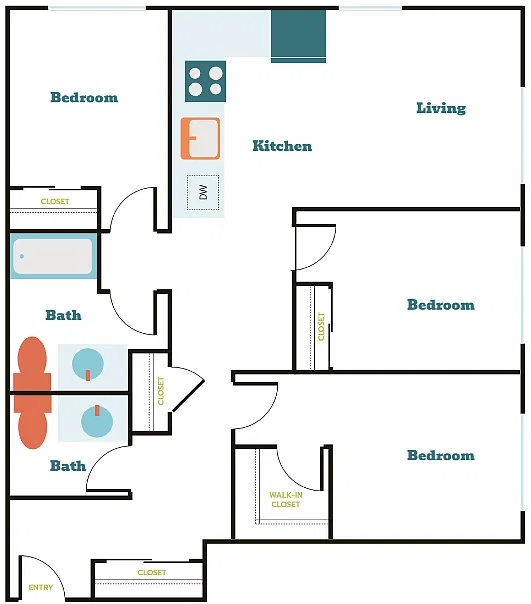Floor plan 3 Bedroom 1.5 Bath (3.2)