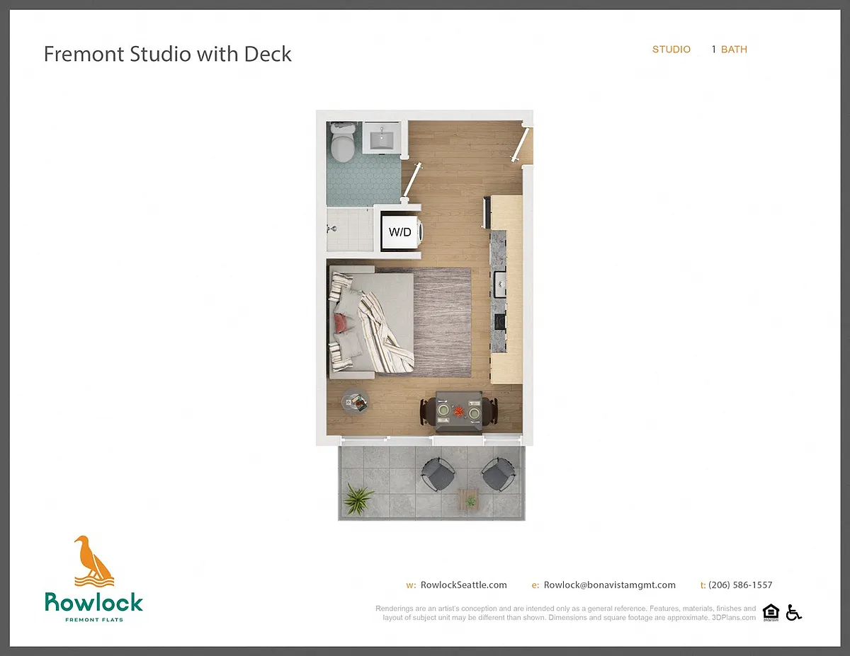 Floor plan Fremont Studio with Deck
