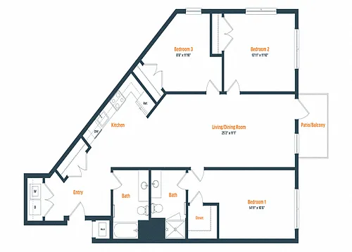 Floor plan C1 | 3 Bed | 2 Bath