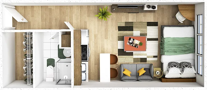 E Studio 1 Bath Floorplan Diagram