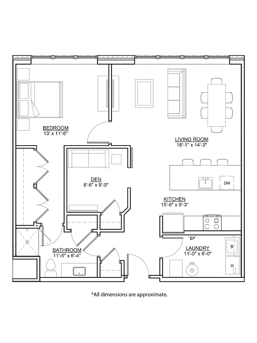 Floor plan Michelangelo (1 BR DEN)