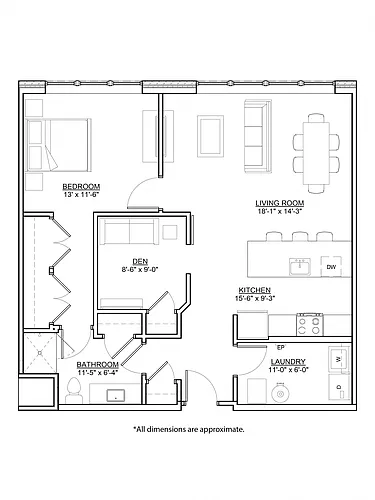 Floor plan Michelangelo (1 BR DEN)