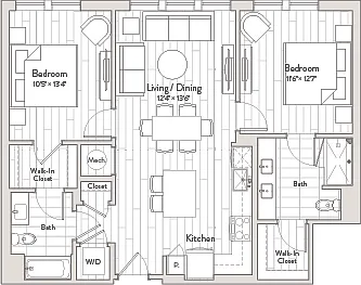 Floor plan 2 Bed/2 Bath-C2m3