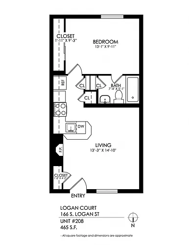 Floor plan 1 Bedroom-Hardwood