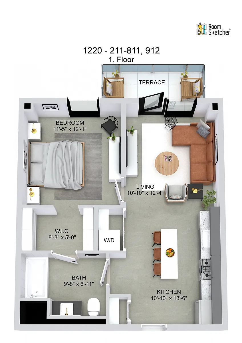 Floor plan J5 1 Bed, 1 Bath, Terrace