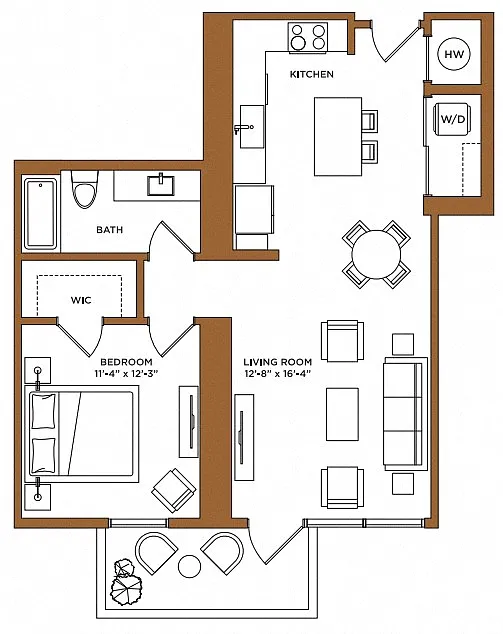 Floor plan 1 Bed/1 Bath-H