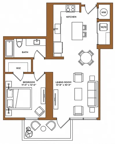 Floor plan 1 Bed/1 Bath-H
