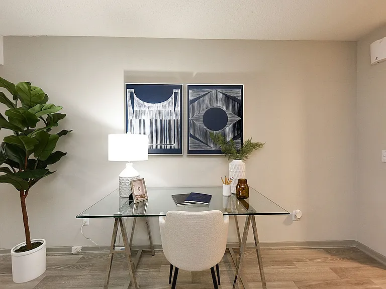 Office/Desk area with hardwood-style flooring