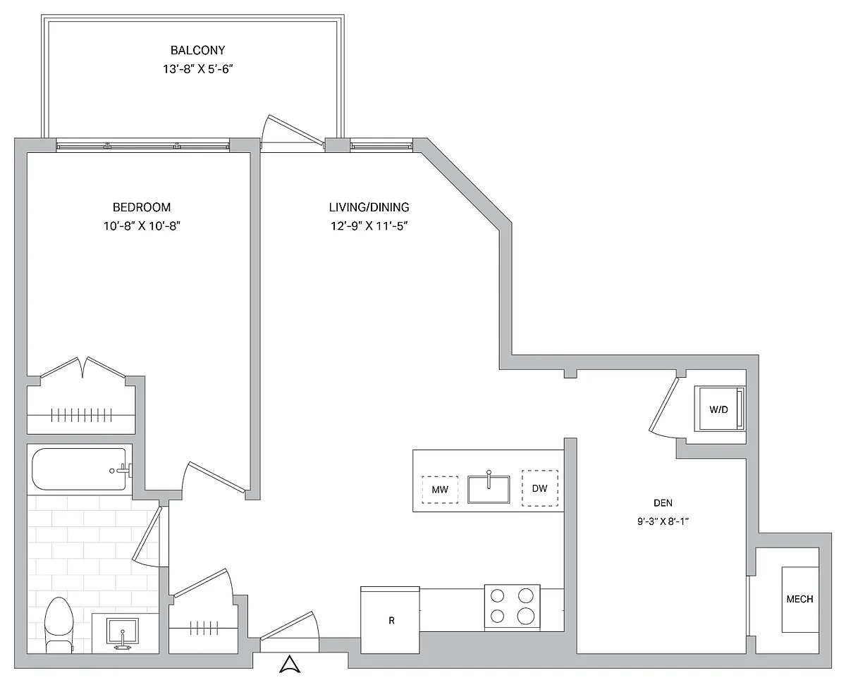 Floor plan 1 Bed/1 Bath Den-A-04A.1