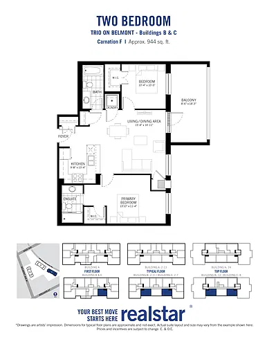 Floor plan 2 Bed 2 Bath (Carnation F)