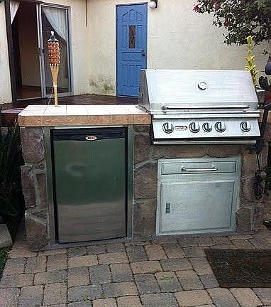 Outdoor Built In BBQ w/ fridge, Redwood Deck