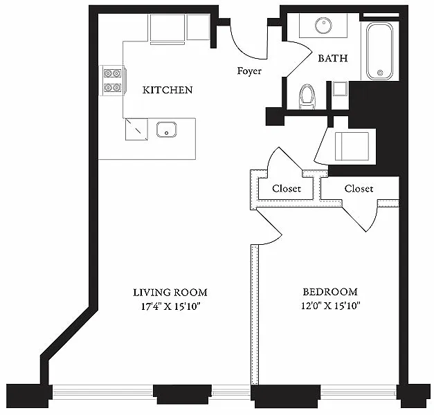 Floor plan LS-H One Bedroom, One Bathroom