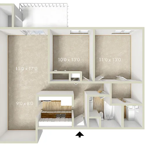 Floor plan 2BR 1.5BA 977 SQFT 60%