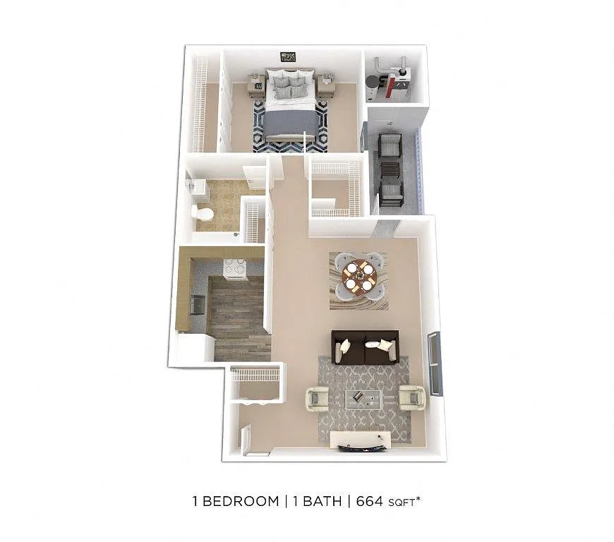 Floor plan One Bedroom - 664 sqft
