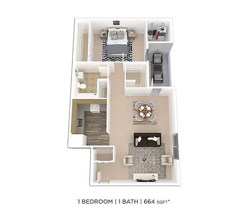 Floor plan One Bedroom - 664 sqft