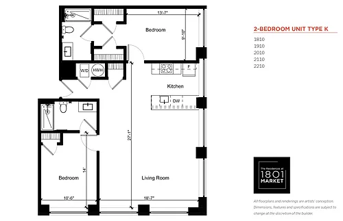Floor plan Two Bedrooms-Type K and G