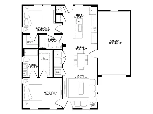 Floor plan 2br Cottage w/ Garage