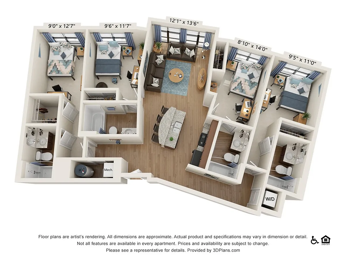 Floor plan 4 Bedroom - 4 Bath (4A)