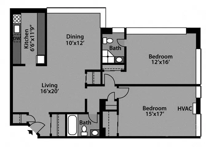 Floor plan 2 Bed / 2 Bath - B2D