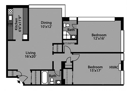 Floor plan 2 Bed / 2 Bath - B2D