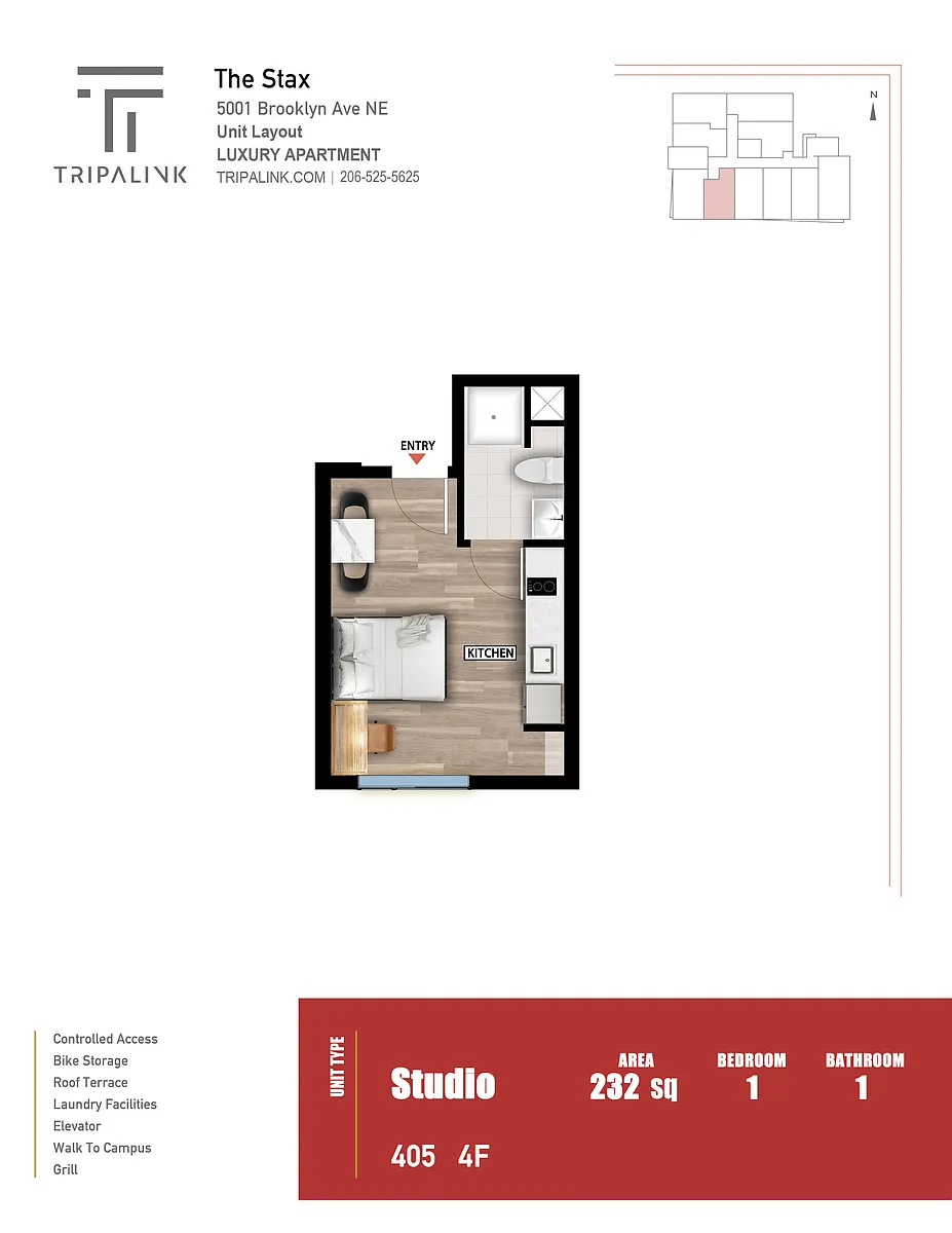 Floor plan Studio - 232 sqft