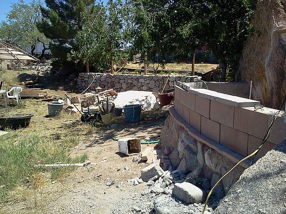 Retaining wall and koi pond