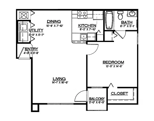 Floor plan One Bedroom One Bath 60%