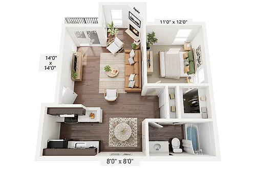 Floor plan 1 BR x 1 BA - B