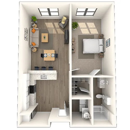 Floor plan Traditional 1x1 631-679 SF