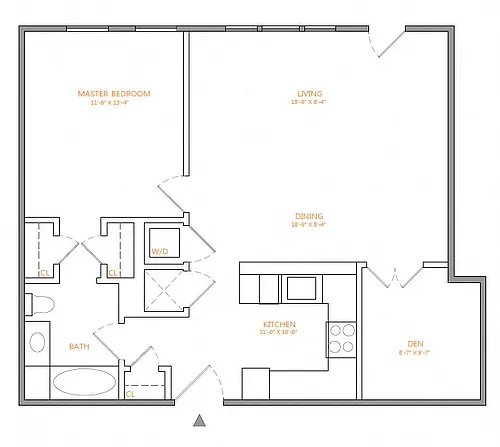Floor plan 1 Bed/1 Bath Den-R