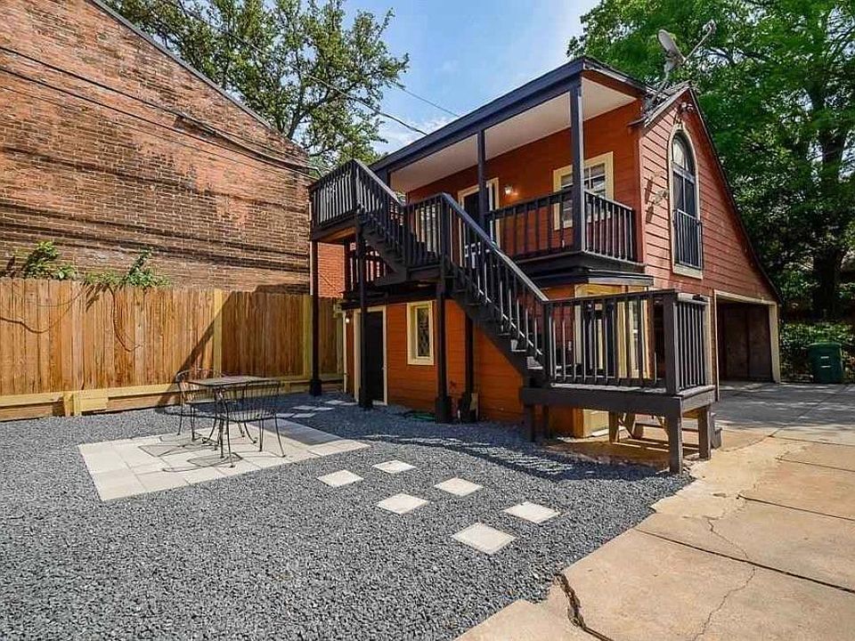 Stairway to unit with large private deck