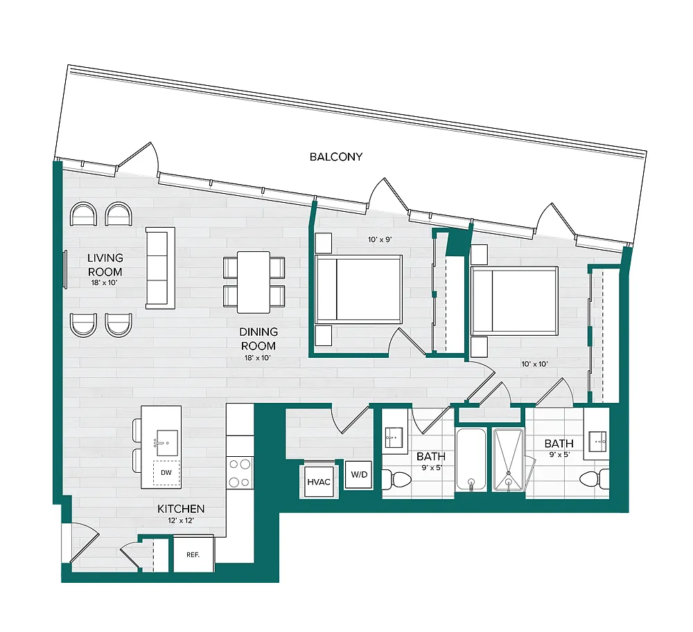Floor plan 2 Bed 2 Bath-E6