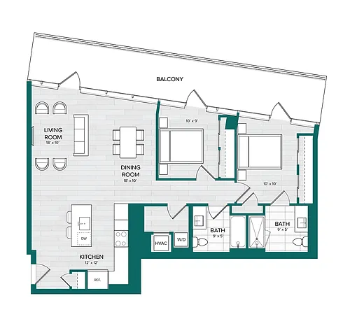 Floor plan 2 Bed 2 Bath-E6