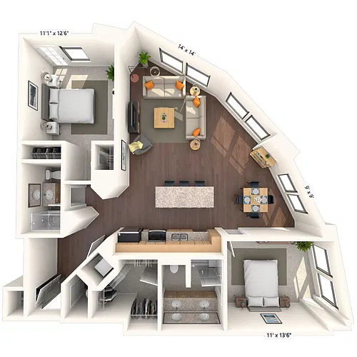 Floor plan Traditional 2x2 1168-1287 SF