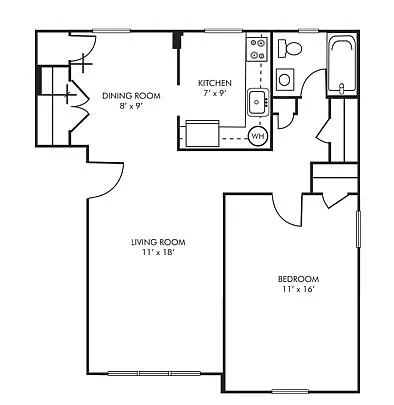 Floor plan 1 Bedroom, 1 Bath