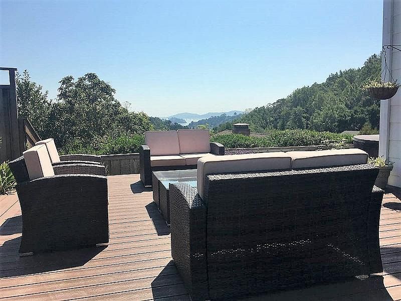 View from deck, dining room and living room