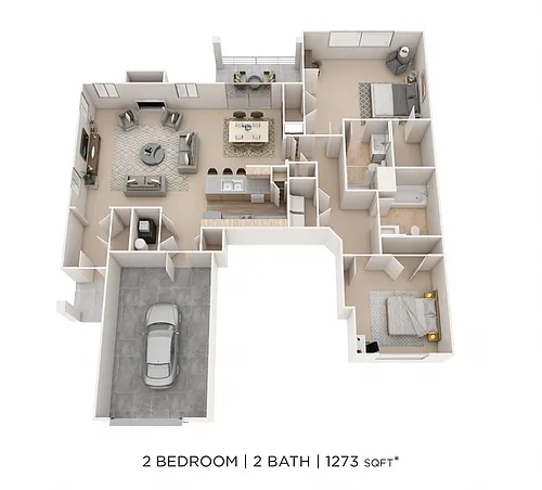 Floor plan Two Bedroom 2 Bath- 1273 sqft