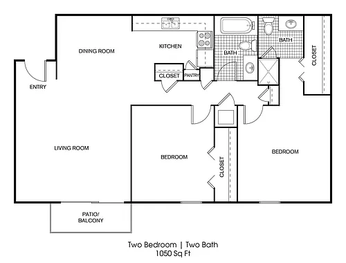Floor plan 2x2ArT1 - 2X2 Renovated