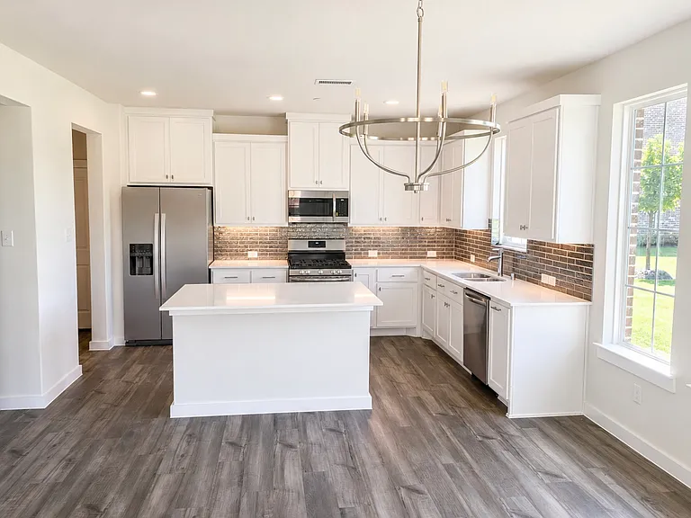 Kitchen and dining area, view from front door/living room