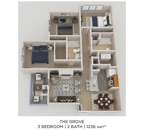 Floor plan Three Bedroom 2 Bath