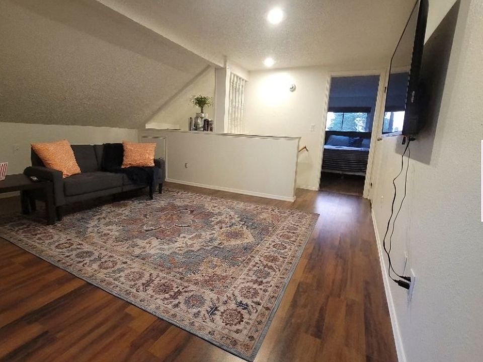 Living room, smart TV, small storage closet