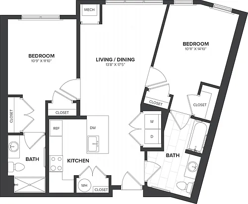 Floor plan 2 Bed/2 Bath-B1